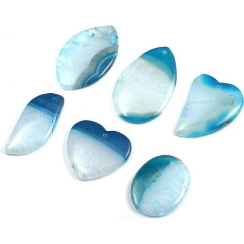 5pcs / Lot Blue Striped Agates Pendant Reiki Healing Natural Stone Meditation Amulet DIY Jewelry Natural Stone Charms