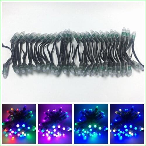 50pcs DC5V/DC12V 12mm WS2811 IC RGB Led Module String Black wire Waterproof IP68 Digital Full Color LED Pixel Light