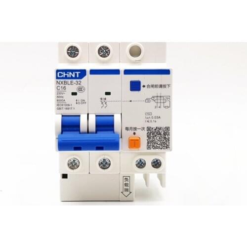 New CHINT Residual Current Circuit Breaker NXBLE-32 2P 30mA C6A 10A 16A 20A 25A 32A Circuit breaker Replace DZ47LE-32 2P RCBO
