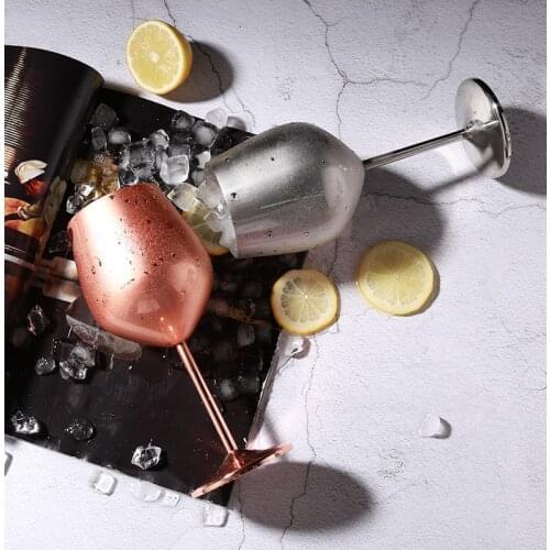 Stainless Steel Bar Goblet Large-capacity Drum-shaped Drop-Resistant 500ML Copper Plated Wine Glass Cocktail Glass Goblet