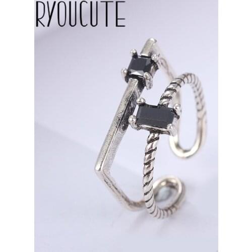 Bohemian Vintage Silver Color CZ Zirconia Rings for Women Fashion Statement Jewelry Adjustable Finger Ring Girls Gifts