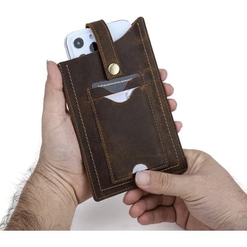 Crazy Horse Genuine Cow Leather Cellphone Belt Waist Bag Pack For Men Vintage Handmade Loop Holster Mobile Phone Cover Case