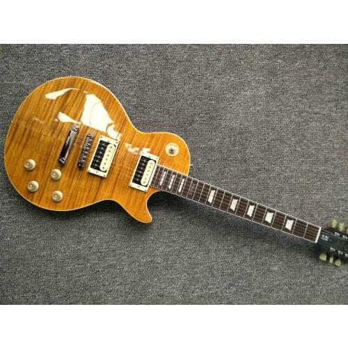 Electric guitar yellow color guitar mahogany body with flamed maple top guitar, quality guitar free shipping