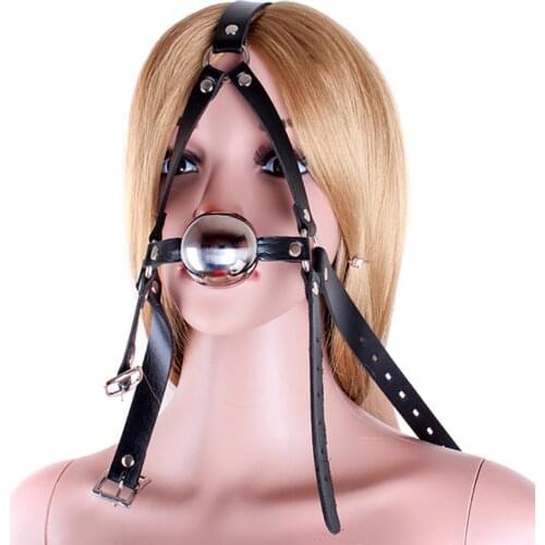 CamaTech Stainless Steel Ball Gag PU Leather Bondage BDSM Restraints Oral Gags Metal Open Mouth Gag Harness Sex Toys For Couples
