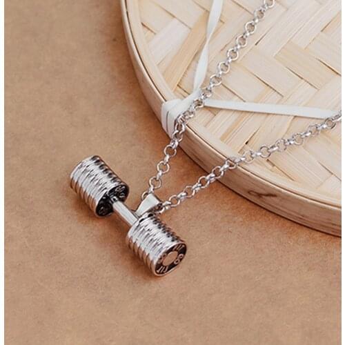 1 Pcs 2020 New Gym Dumbbell Pendant Necklace Bodybuilding Necklace Men And Women Sports Barbell Dumbbell Gift Holiday Gift