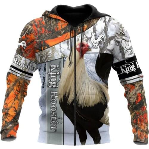 Rooster King Camo 3D All Over Printed Autumn Men Hoodies Unisex Casual Pullover Zip Hoodie Streetwear sudadera hombre DW0584