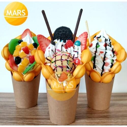 Simulation Eggettes Puff Egg Bubble Waffle Model Sample Dessert Display Props Fake Food Ice Cream Strawberry Egg Waffle Model