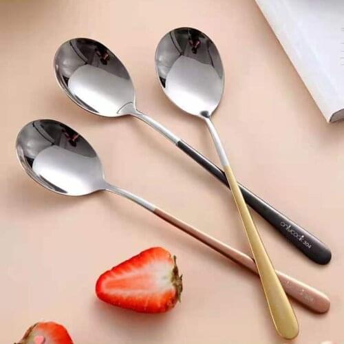 Korean Color Creative Stainless Steel Tableware High Appearance Level Fashion Home Long Handle Soup Spoon Jogo De Panela