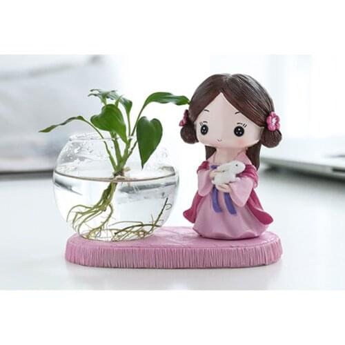 Creative Home Decoration Living Room Office Hydroponics Indoor Cartoons Beauty Girls Flower Glass Vase Pot Small Ornaments Gifts