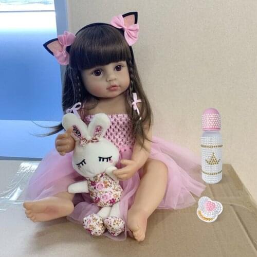 55cm NPK bebe doll reborn toddler girl pink princess baty toy very soft full body silicone girl doll