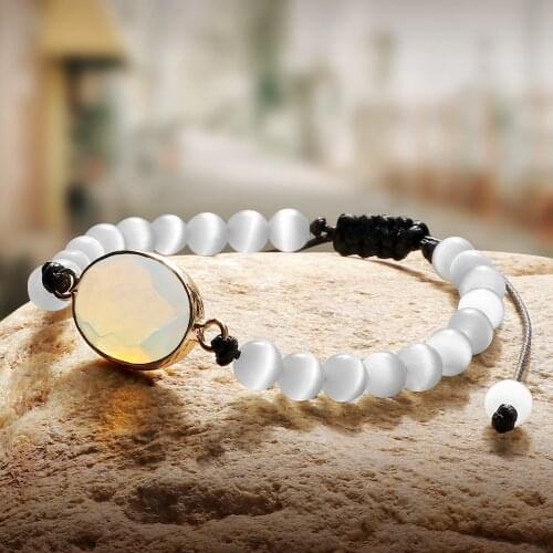 Quartz Chakra Beads Opal Bracelets Women Natural Cat Eye Stone Mens Bracelet Charm Drop-shape Oval Pendant Bangles Yoga Jewelry