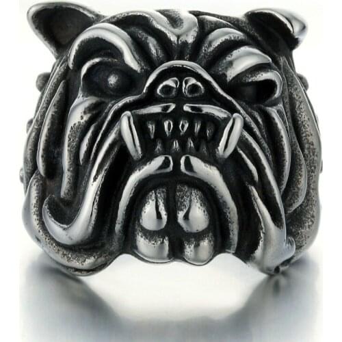 Hot Sale Creative Fashion Black Domineering French Bulldog Animal Men Alloy Ring for Party Jewelry Accessories Size 7-14