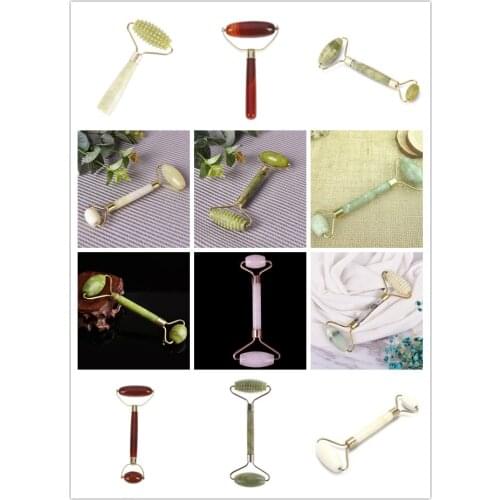 Rose Quartz Jade Massage Roller Facial Massager Machine Face Roller Facial Roller Face Slimming Massager Body Neck Head Massager