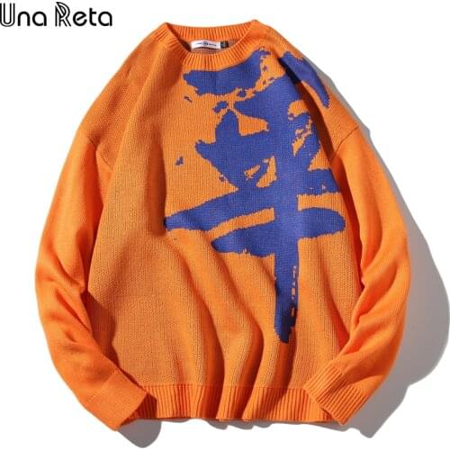 Una Reta Print Sweater Men New Winter Streetwear Long Sleeve Pullover Knitwear Men Pull Homme Loose Oversize Sweater