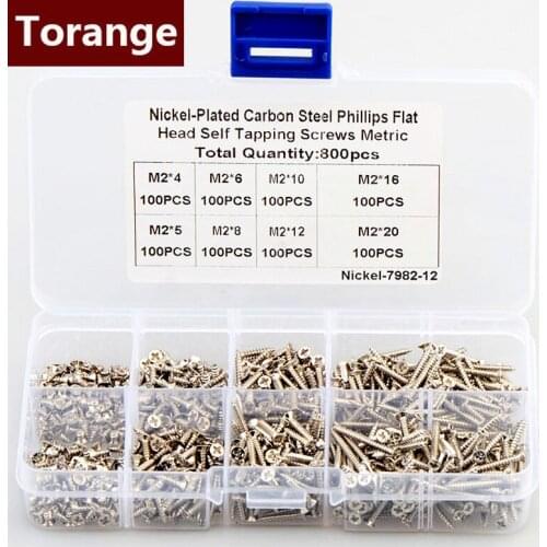KA Cross Head Countersunk Head Self Tapping Nail Set Carbon Steel Nickel Plated Flat Head Self Tapping Screw Set M2 800pcs
