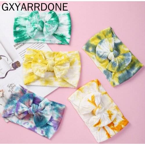 2020 New Rainbow Headwraps Tie Dye Prints Nylon Bows Headbands Hair Bows Nylon Headband Kids Baby Girls Party Hair Accessories