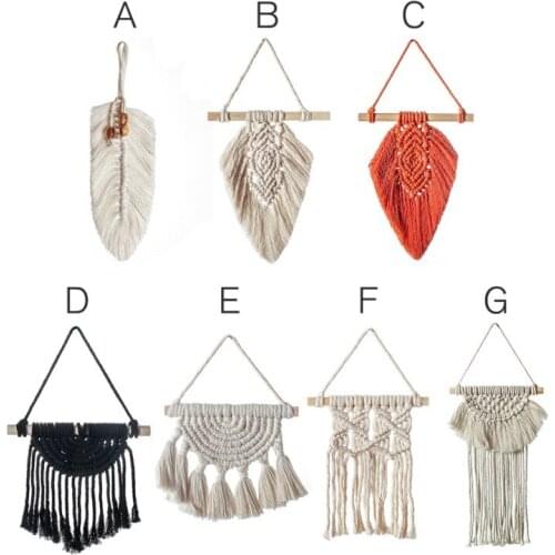 2021 New Home Decor Dream Net Wall Hanging Feather Leaf Boho Decor Cotton Macrame Cord Wall Art Craft Photography Props