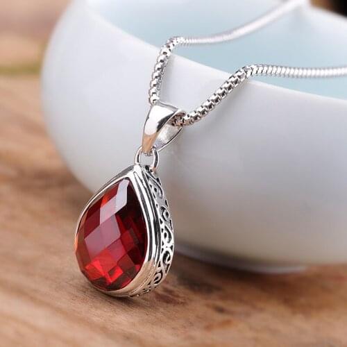 BOCAI New real S925 pure silver jewelry woman pendant faceted fashionable garnet red drop-shaped pendant