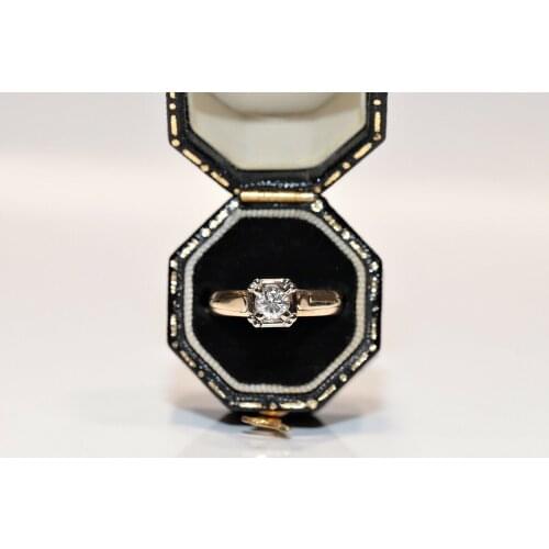 ANTIQUE ORIGINAL RUSSIAN 14K GOLD NATURAL DIAMOND DECORATED SOLITAIRE RING