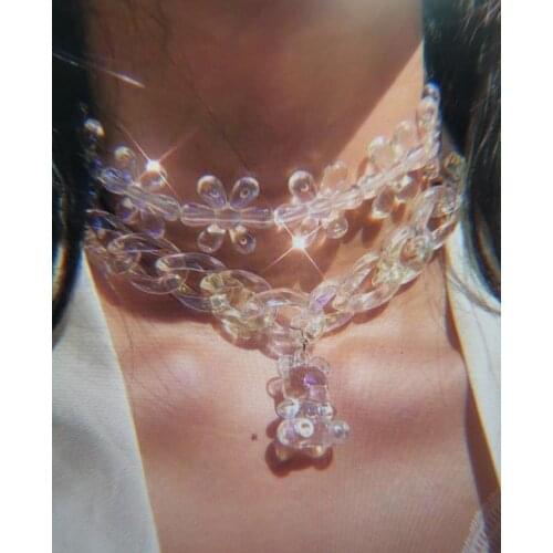 Wind flower bear necklace net red with the bungee girl earth cool multi-colored water drill pendant clothing accessories