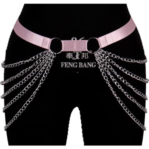 Pastel Goth Body Chain Metal Ring Thigh Strappy Skirt Plus Size Sexy Suspender Carnivals Rave Body Harness Garter Women Bikini