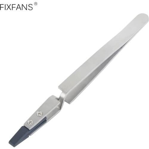 125mm Flat ESD Tweezers with Anti-Static Plastic Tip, Cross Lock Reverse Tweezers for Hobby Crafts Electronics Phone Repair Tool