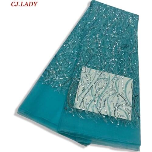 Latest 2021Luxury Embroidery French Mesh Lace Latest African Handmade Beaded Tulle Lace Fabric For Wedding Sewing Party Dress A4