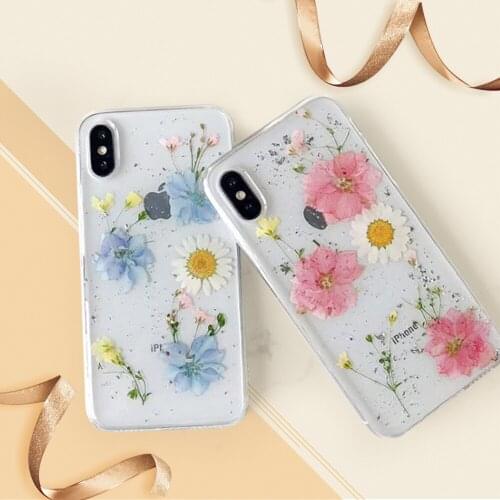 ​Flower Style For iPhone 11 Pro Max XR 8 6 7 Real Dried Flower Clear Rubber Soft Case Cover