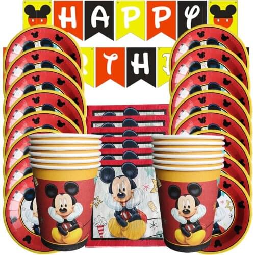 Cartoon Mickey Mouse Birthday Party Decorations Kids Baby Shower Paper Cup Plate Napkins Banner Decoration Birthday Party Favors