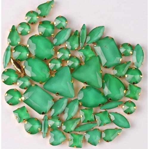 Gold claw settings 50pcs/bag shapes mix jelly candy Emerald glass crystal sew on rhinestone wedding dress shoes bags diy
