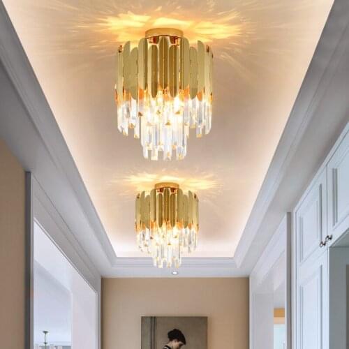 E14 LED Postmodern Golden Stainless Steel Crystal LED Chandelier Lighting Lustre Suspension Luminaire Lampen For Foyer