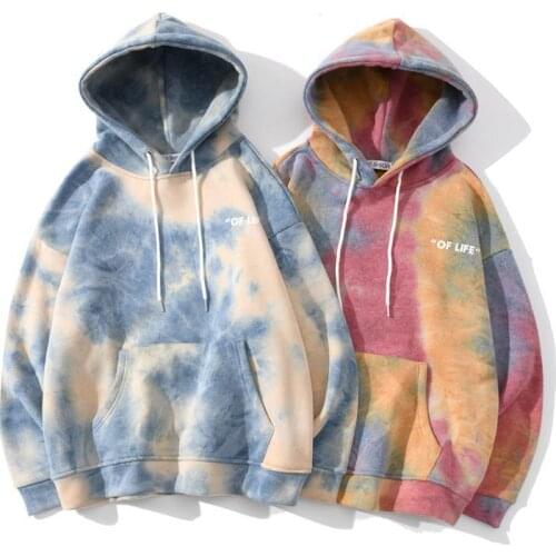Autumn Winter Plus Fleece Hooded Couple Sweatshirts Warm Cotton Coats Men Women Hip Hop Tie Dye Loose Hoodies Pullover Outerwear