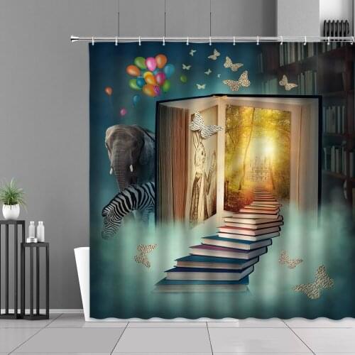 The World Of Book Fairy Tales Wooden Door Waterproof Bathroom Shower Curtain Home Decoration Background Cloth Screen Curtains