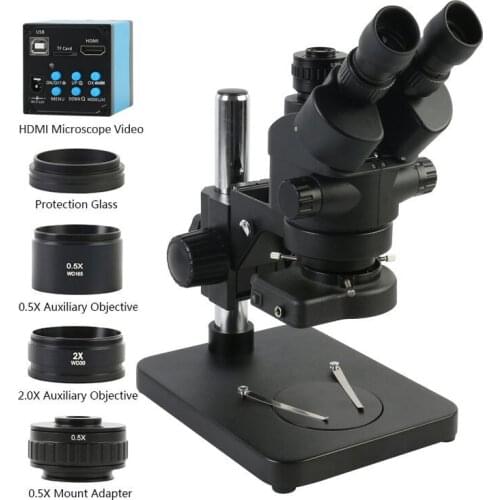 Simul Focal Continuous Zoom 3.5X-90X Trinocular Stereo Microscope SONY Sensor 1080P HDMI USB TF Video Camera 144 LED Ring Light