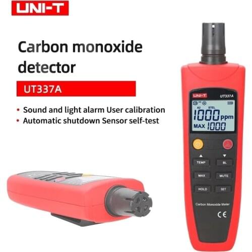 UNI-T UT337A Carbon Monoxide Tester Gas Analyzer Sound and Light Alarm LCD Backlight Display CO Concentration Monitoring