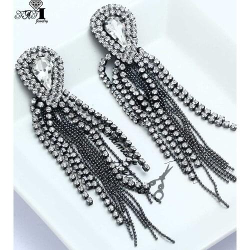 YaYi Jewelry New White Glass Rhinestone Dangle Crystal Earring Womens Fashion Ancient Silver Color Gem tasse Earrings Gift