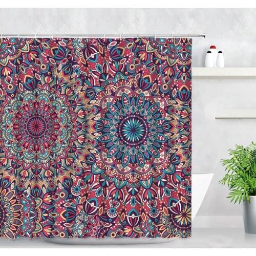 Retro Bohemian Shower Curtain Set Geometric Mandala 3D Print Modern Fashion Home Decor Waterproof Fabric Hooks Bathroom Curtains