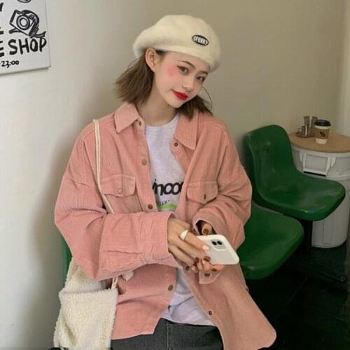 Spring Autumn Solid Corduroy Women Coat Harajuku Loose Jacket Femme College Korean Clothing Jean Jaqueta Feminina Chaqueta Mujer