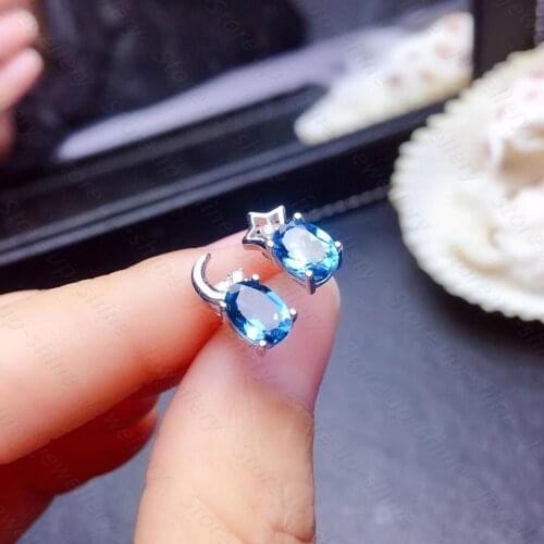 Natural London Blue Topaz Stud Earrings 925 Silver Womens Stud Earrings Luxury Style Atmosphere