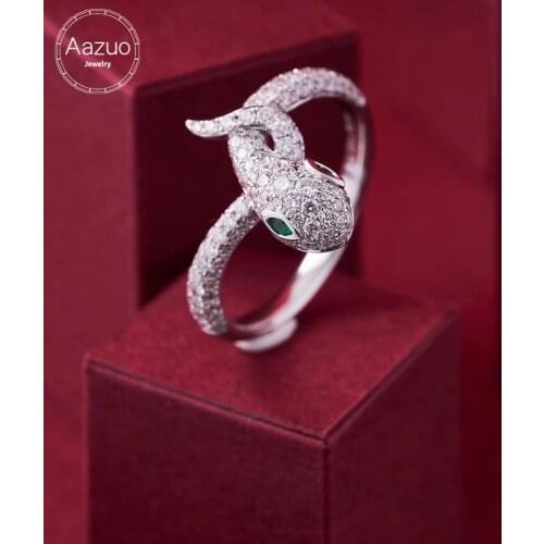 Aazuo 100% 18K White Gold Rose Gold Au750 Real Diamond Animal Snake Ring for Woman Fine Jewelry Love Gift For Woman Birthday