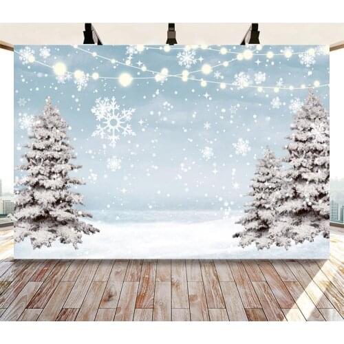 Winter Snow Forest Newborn Baby Shower Photography Backgrounds Snowflakes Blue Pink Christmas Tree Backdrops For Photographer