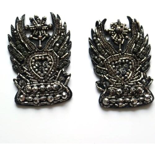 2pc/lot punk beaded patches for clothes rhinestone epaulettes for clothing DIY sew on parches Embroidery appliques