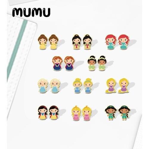 2021 New Cute Disney Princess Stud Earring Snow White Belle Tiana Epoxy Jewelry Resin Acrylic Earrings Handmade Gifts Girl