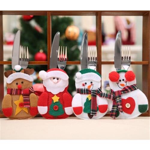 4pcs/lot Christmas Decorations Snowman Kitchen Tableware Holder Bag Party Gift Xmas ornament Christmas decoration For Home Table