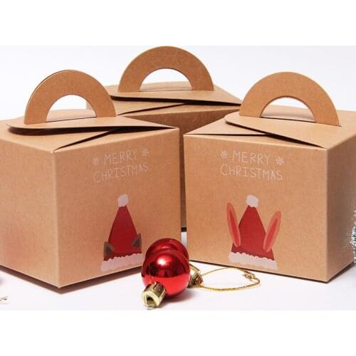 5pcs Christmas Kraft Paper Boxes Eve Party Candy Cake Holder Gift Boxes X-mas