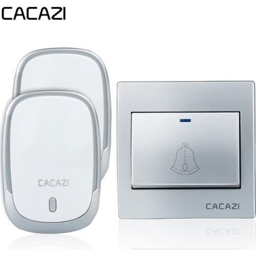 CACAZI Wireless Doorbell Waterproof 1 Battery Button+2 Receivers 300M Remote LED Light Home Cordless Bell 36 Chimes 4 Volume