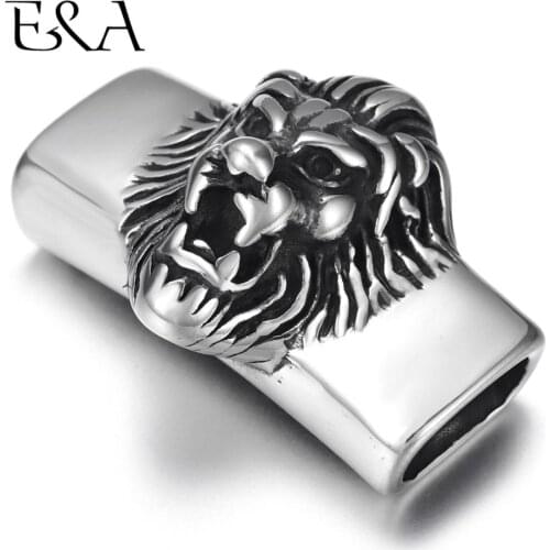 Stainless Steel Punk Lion King Slider Beads 13*6mm Hole Slide Charms for Mens Leather Bracelet Jewelry Making DIY Accessories