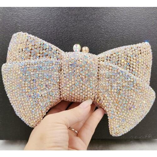 Chaliwini BRIDAL WEDDING BOW handbag luxury designer Rhinestone Dinner Bag Metal Minaudiere Rhinestone Handbags Wedding Party