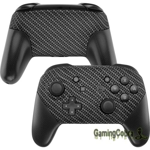 Black Silver Carbon Fiber Patterned Soft Touch Faceplate and Backplate Replacement Shell Housing for NS Switch Pro Controller