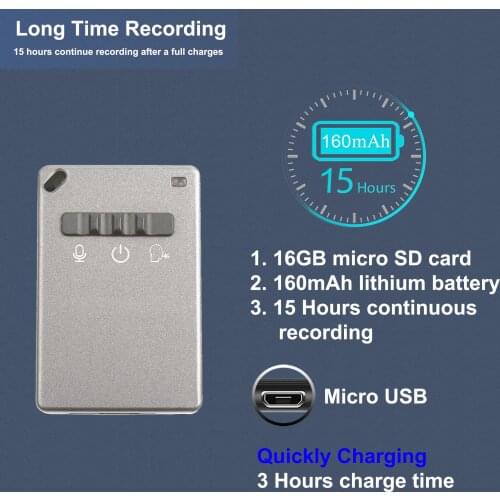 Digital Voice Recorder, Activated Audio Recorder Playback by 3.5mm Plug Earphone - 12 Hours Recording 16GB Memory